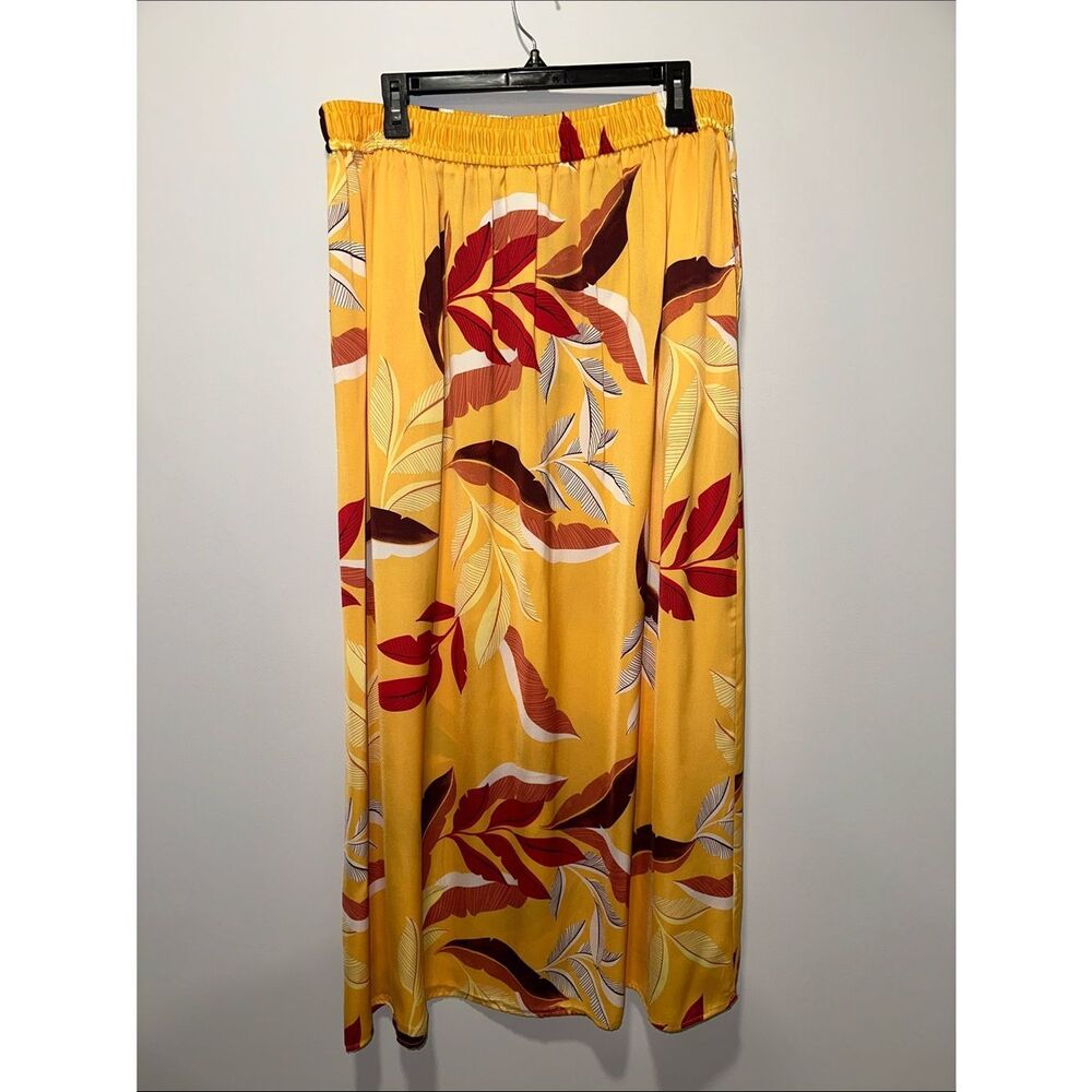 Worthington L Gold Red Tropical Rain Satin Drawstring Pull on Pocket Maxi Skirt - Picture 5 of 10